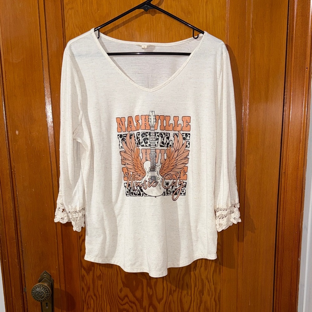 Adiva Cream Graphic Long Sleeve Top